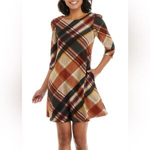 Jessica Howard Women's Cozy Plaid A-Line Hacci Dress NWT
